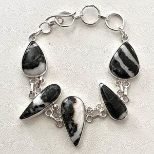 Handcrafted 5-Gemstone White Buffalo Turquoise Sterling Silver Bracelet 7-8.5”